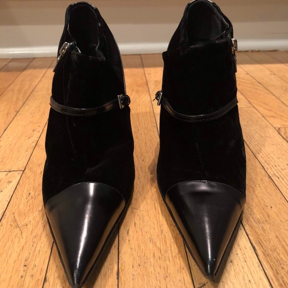 Prada Suede Pointed Toe Booties 39 Black Stiletto Heels - Picture 3 of 8
